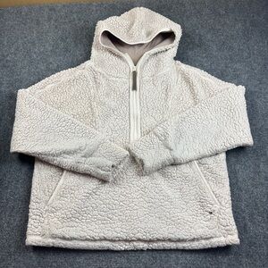 PRANA Women’s Polar Escape Half-Zip Pullover Hooded Sherpa Cream size: Large